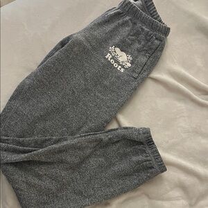 Roots Charcoal Gray Sweatpants with White Logo